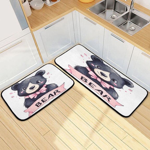 Kitchen Rugs and Mats2 PCSNon Skid Cute Black Bear Creative Kitchen Mat