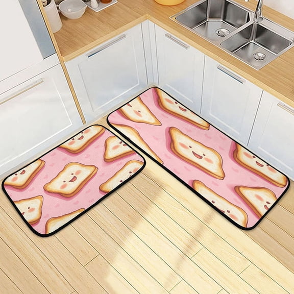 Kitchen Rugs and Mats【2 PCS】Non Skid Cute Breads Pattern Creative Kitchen Mat
