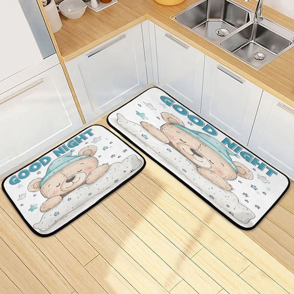 Kitchen Rugs and Mats2 PCSNon Skid Cute Cartoon Brown Bear Creative Kitchen Mat