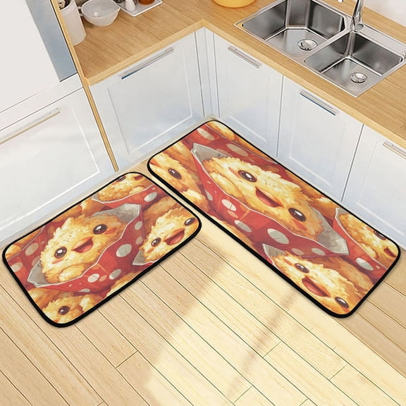 Kitchen Rugs and Mats【2 PCS】Non Skid Cute Watercolor Chicken Baby Creative Kitchen Mat