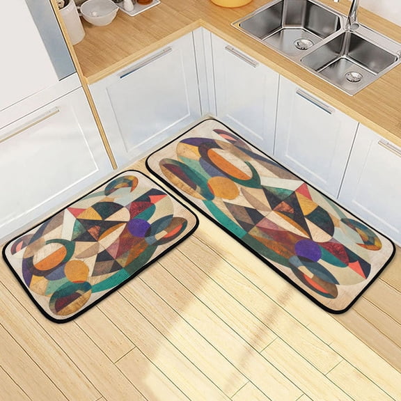 Kitchen Rugs and Mats【2 PCS】Non Skid Design Circles and Triangles Pattern Creative Kitchen Mat
