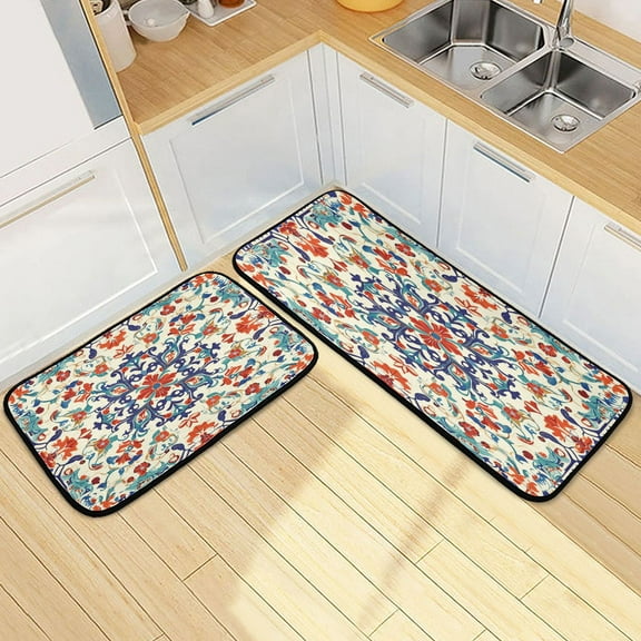 Kitchen Rugs and Mats【2 PCS】Non Skid Design Fashion Art Regular Prinetd Creative Kitchen Mat