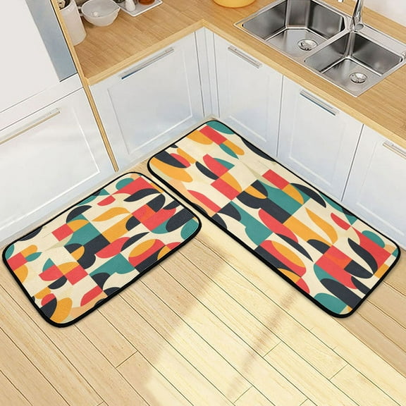 Kitchen Rugs and Mats【2 PCS】Non Skid Design Regular Art Pattern Creative Kitchen Mat