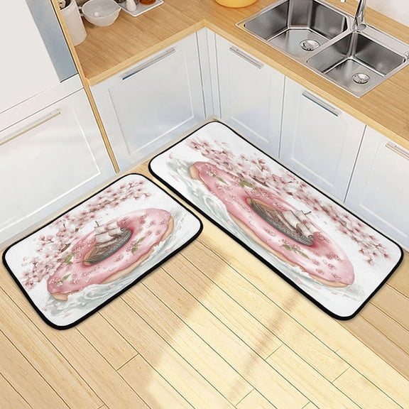 Kitchen Rugs and Mats2 PCSNon Skid Doughnu with Ship Pattern Creative Kitchen Mat