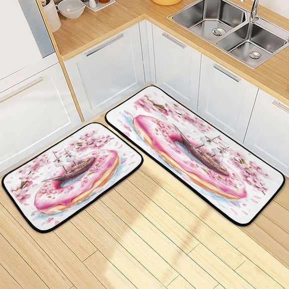Kitchen Rugs and Mats2 PCSNon Skid Doughnu with Ship Printing Creative Kitchen Mat