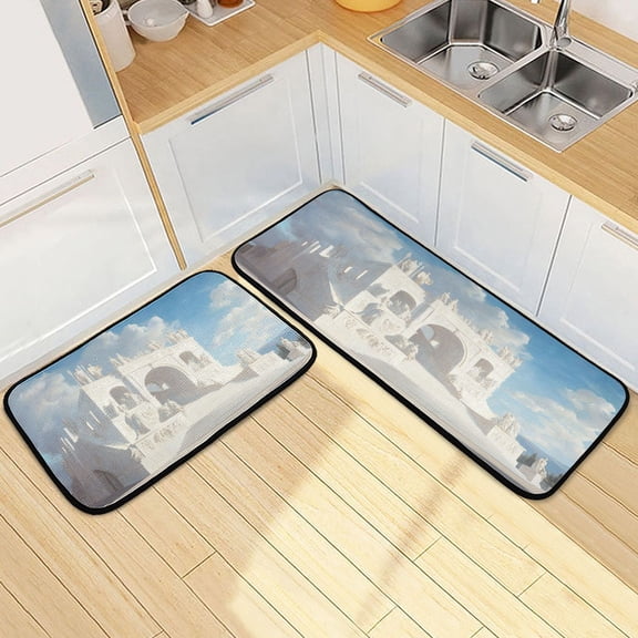 Kitchen Rugs and Mats2 PCSNon Skid Fashion Marble Dseign Painting Creative Kitchen Mat