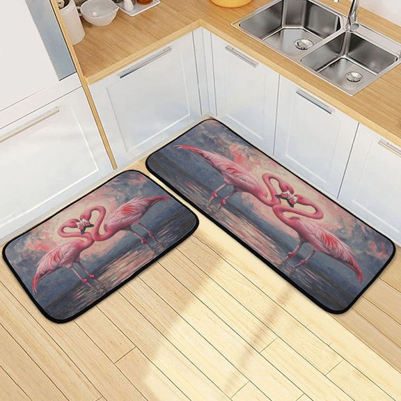 Kitchen Rugs and Mats2 PCSNon Skid Flamingos Fall in Love Pattern Creative Kitchen Mat