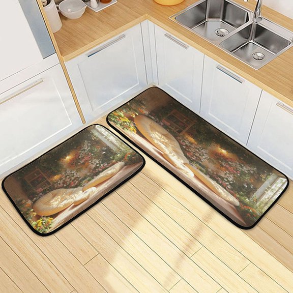 Kitchen Rugs and Mats【2 PCS】Non Skid Floral Room Creative Kitchen Mat
