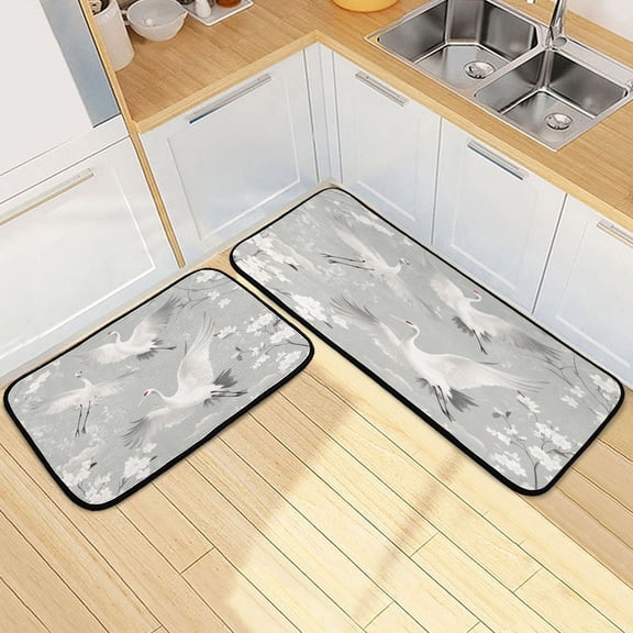 Kitchen Rugs and Mats2 PCSNon Skid Fly Crane White Blossom Creative Kitchen Mat