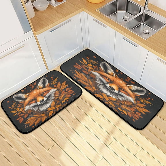 Kitchen Rugs and Mats2 PCSNon Skid Fox Head Pattern Creative Kitchen Mat