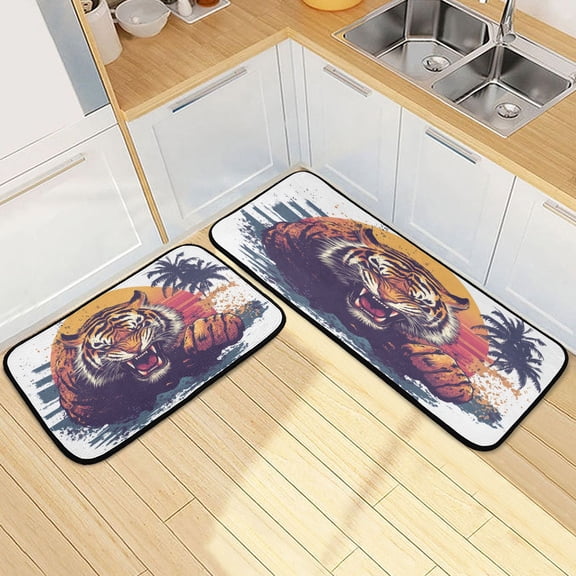 Kitchen Rugs and Mats2 PCSNon Skid Huff Tiger Pattern Creative Kitchen Mat