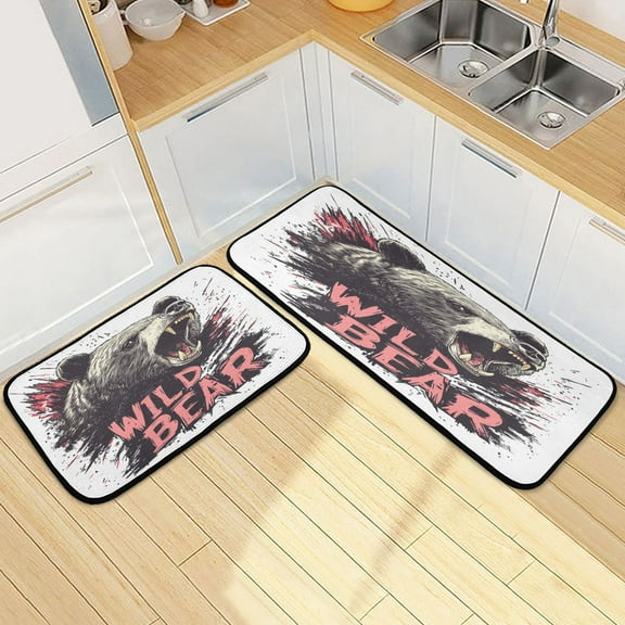 Kitchen Rugs and Mats2 PCSNon Skid Irritable Wild Bear Creative Kitchen Mat