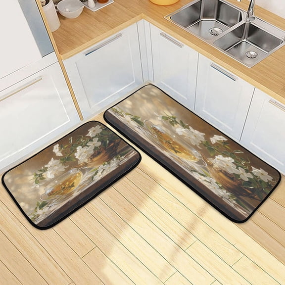 Kitchen Rugs and Mats2 PCSNon Skid Jasmine and Tea Creative Kitchen Mat