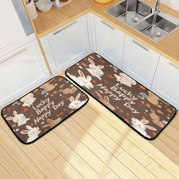 Kitchen Rugs and Mats2 PCSNon Skid Lucky Rabbit Creative Kitchen Mat