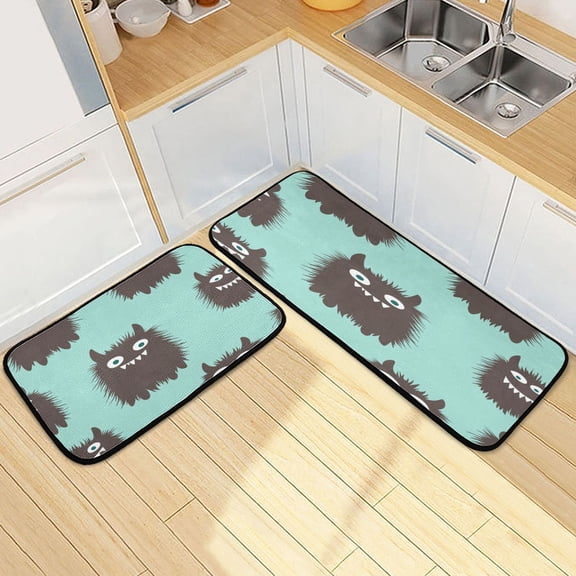 Kitchen Rugs and Mats【2 PCS】Non Skid Mini Shaggy Monste Pattern Creative Kitchen Mat
