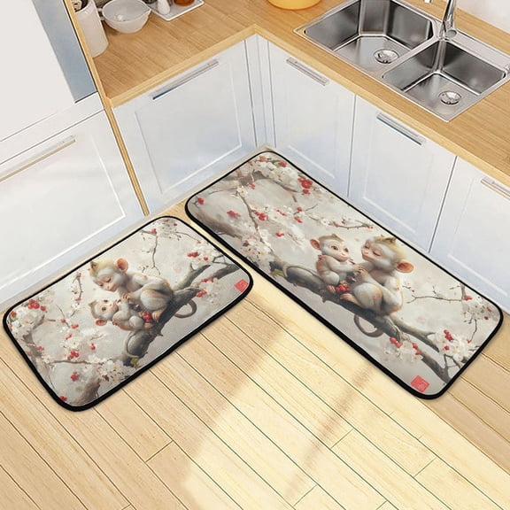 Kitchen Rugs and Mats2 PCSNon Skid Monkey Play on Tree Creative Kitchen Mat