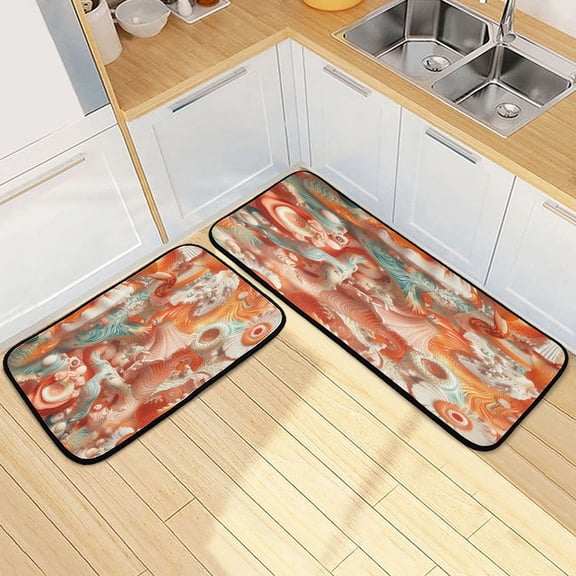 Kitchen Rugs and Mats【2 PCS】Non Skid Mooli Seamless Pattern Creative Kitchen Mat