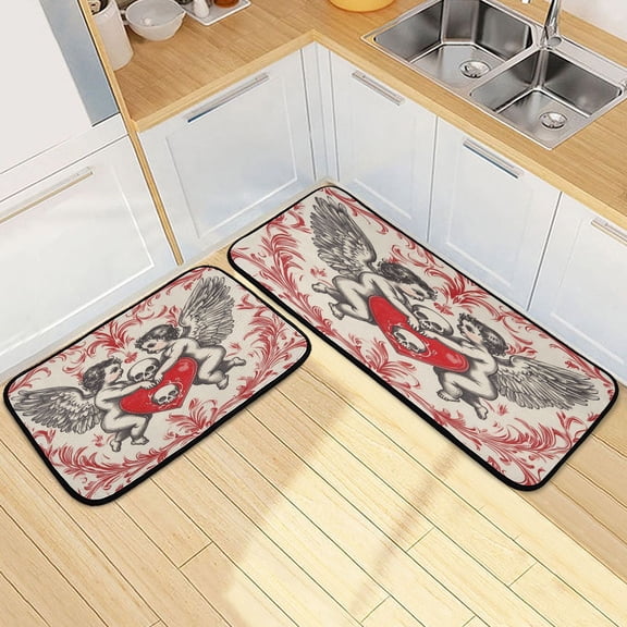 Kitchen Rugs and Mats2 PCSNon Skid Oil Pattern Of Angel Creative Kitchen Mat