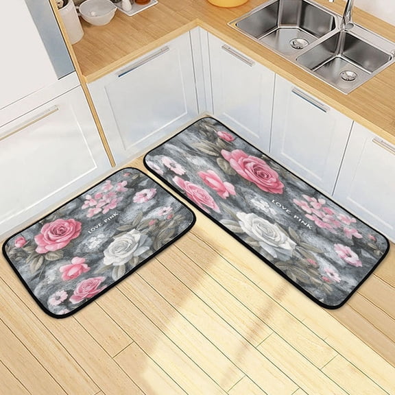 Kitchen Rugs and Mats2 PCSNon Skid Oil Rose Pattern Creative Kitchen Mat