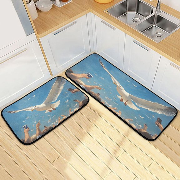 Kitchen Rugs and Mats2 PCSNon Skid Patternof A Seagull Flying Creative Kitchen Mat