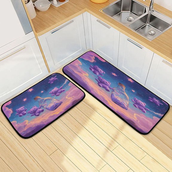 Kitchen Rugs and Mats2 PCSNon Skid Purple Bear in Bottle Plainting Creative Kitchen Mat
