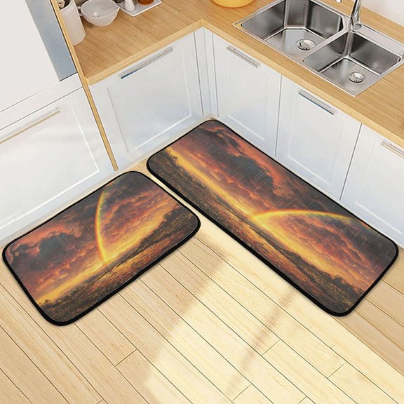 Kitchen Rugs and Mats2 PCSNon Skid Rainbow After Rain Creative Kitchen Mat