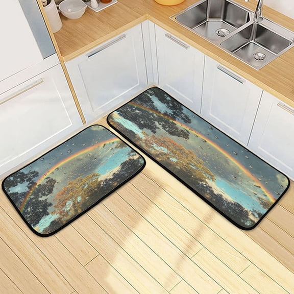 Kitchen Rugs and Mats2 PCSNon Skid Rainbow Creative Kitchen Mat