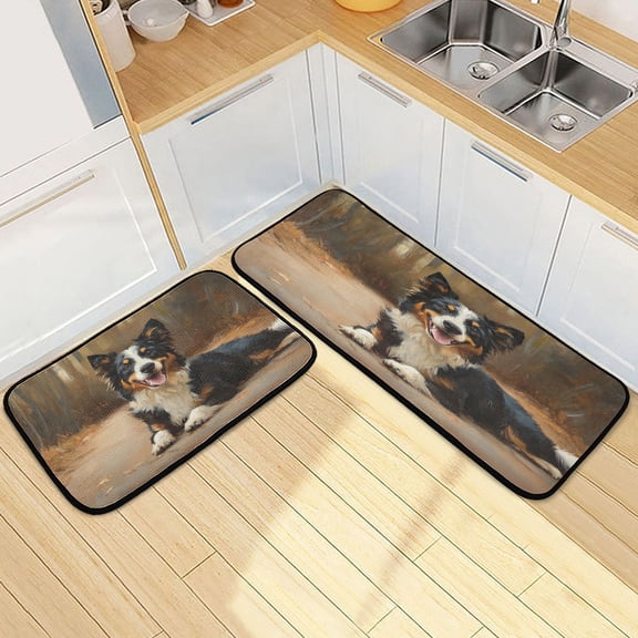 Kitchen Rugs and Mats2 PCSNon Skid Smile Dog Lying on Road Creative Kitchen Mat