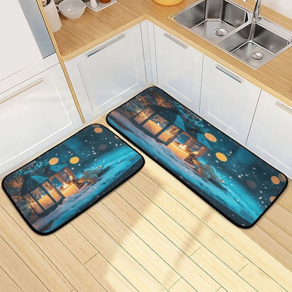Kitchen Rugs and Mats2 PCSNon Skid Snow Candle Creative Kitchen Mat