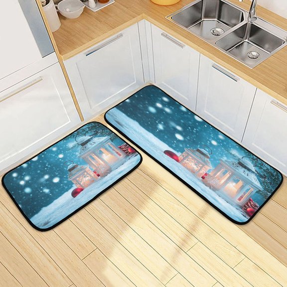 Kitchen Rugs and Mats2 PCSNon Skid Snow Candle Pattern Creative Kitchen Mat