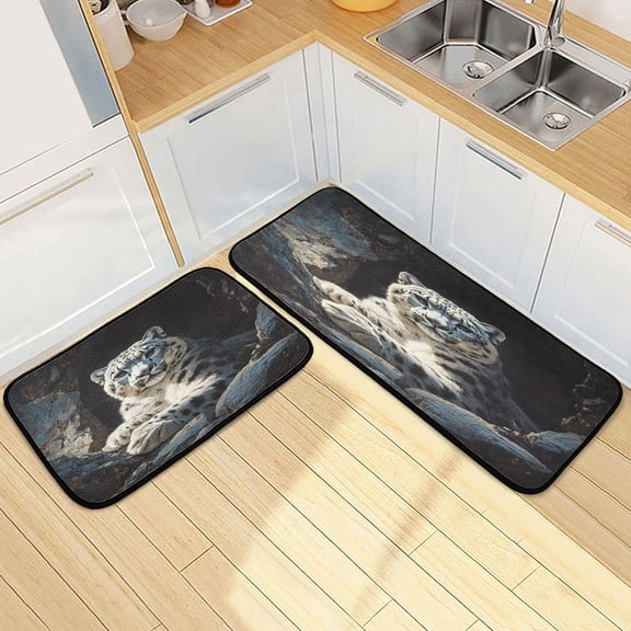 Kitchen Rugs and Mats【2 PCS】Non Skid Snow Leopard Painting Creative Kitchen Mat