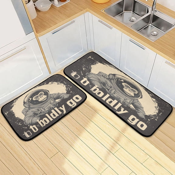 Kitchen Rugs and Mats2 PCSNon Skid Space Monkey Printing Creative Kitchen Mat