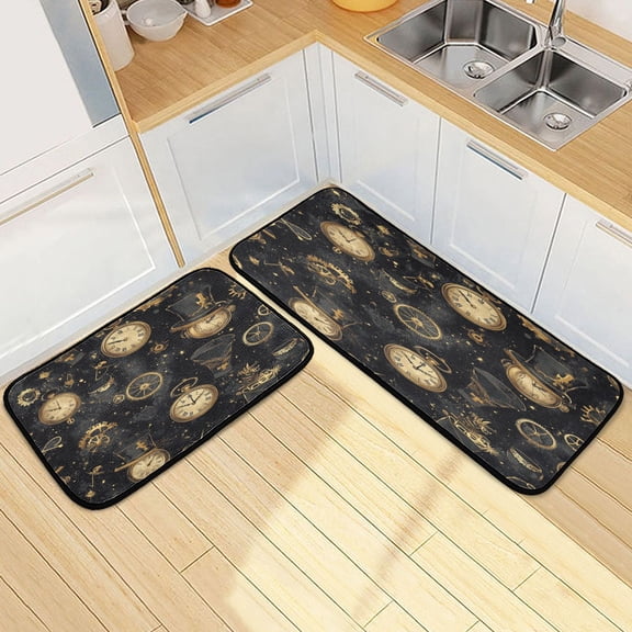 Kitchen Rugs and Mats2 PCSNon Skid Steampunk Pocket Watches Creative Kitchen Mat