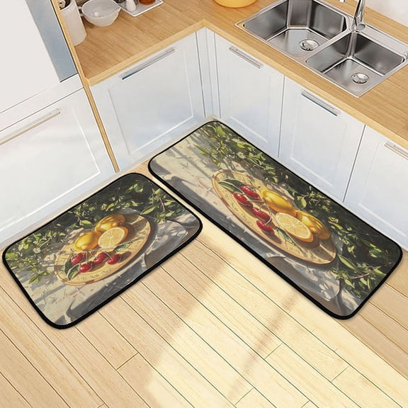 Kitchen Rugs and Mats【2 PCS】Non Skid Sun Lemon Painting Creative Kitchen Mat