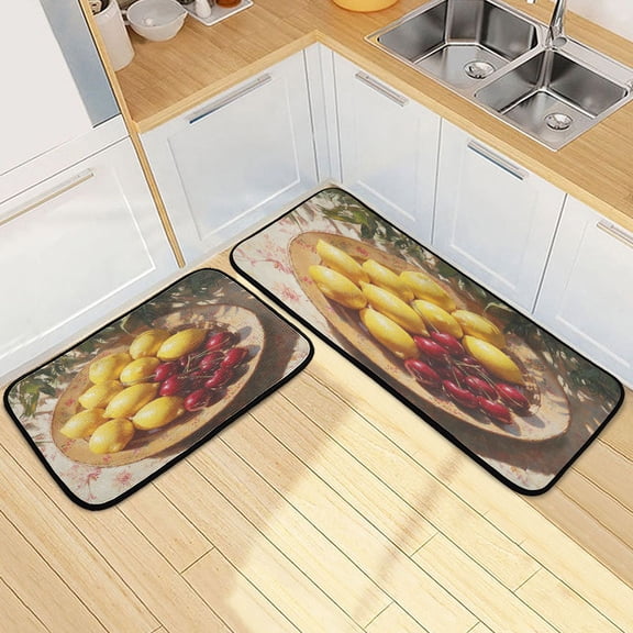 Kitchen Rugs and Mats【2 PCS】Non Skid Sun and Lemon Creative Kitchen Mat
