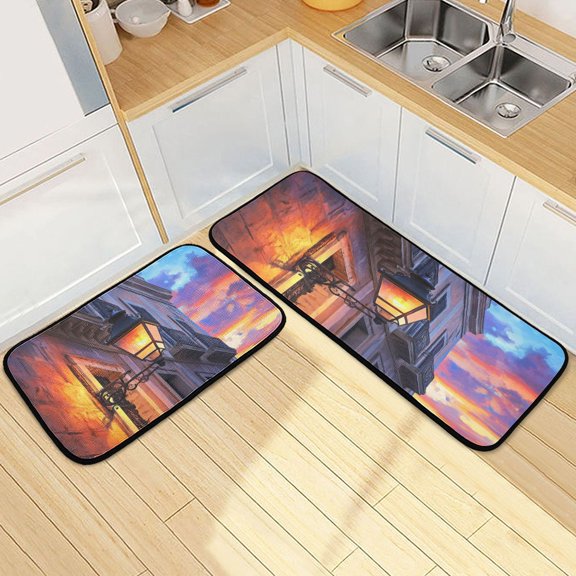 Kitchen Rugs and Mats2 PCSNon Skid Sunset Scene Creative Kitchen Mat