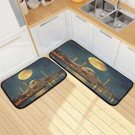Kitchen Rugs and Mats?2 PCS?Non Skid The Moon above The New Temple Creative Kitchen Mat