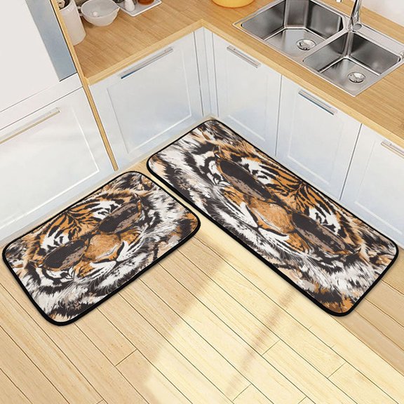 Kitchen Rugs and Mats2 PCSNon Skid Tigers Wearing Sunglass Plainting Creative Kitchen Mat