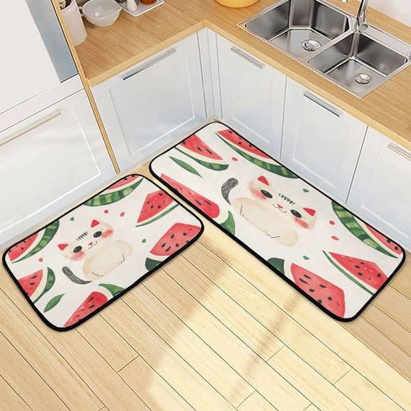 Kitchen Rugs and Mats2 PCSNon Skid Watermelon Cat Creative Kitchen Mat