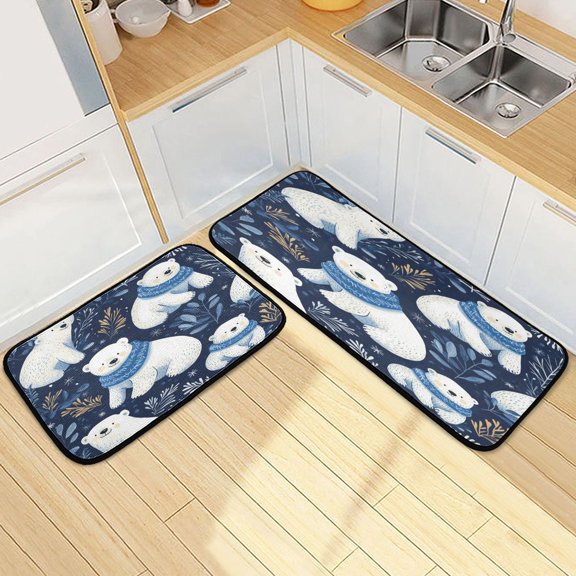 Kitchen Rugs and Mats2 PCSNon Skid White Bear Pattern Creative Kitchen Mat