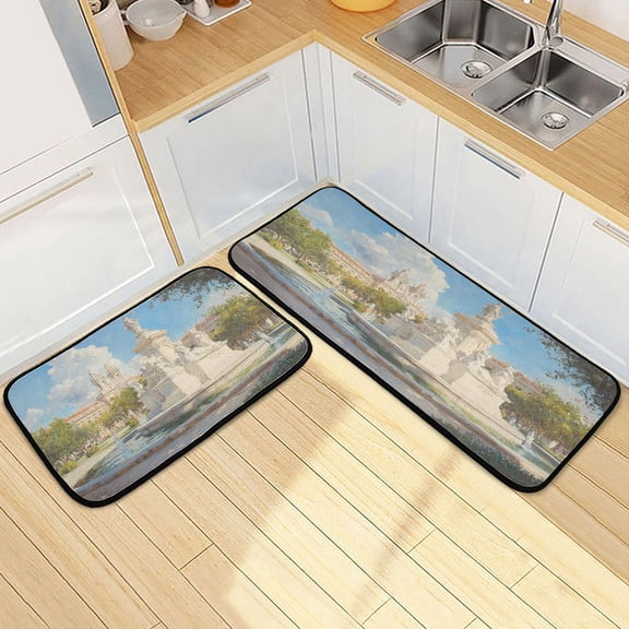 Kitchen Rugs and Mats2 PCSNon Skid White Marble Monument Creative Kitchen Mat