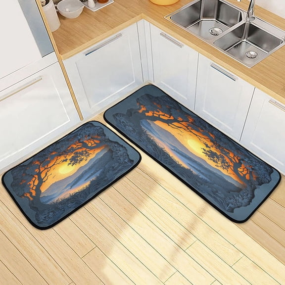 Kitchen Rugs and Mats【2 PCS】Non Skid Window Painting Creative Kitchen Mat