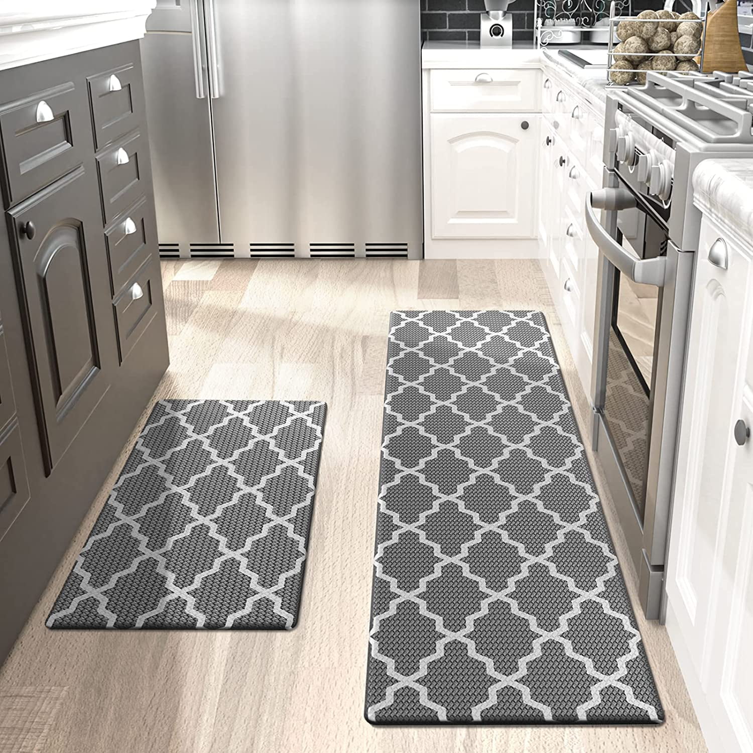 Color&Geometry Color G Kitchen Mat Set, Non Skid Kitchen Rug 2 Pieces, Kitchen Floor Runner Rug Standing Desk Mat Washable, 17 inchx29 inch+17 inchx59 inch, Gray