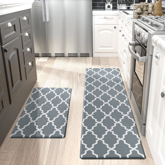 OEAKAY Kitchen Rugs and Mats 2 Piece Set,17.7"x29.5"+17.7"x59" Anti Fatigue Runner Rug Waterproof Memory Rug Cushioned Standing Mat, Jungle Grey