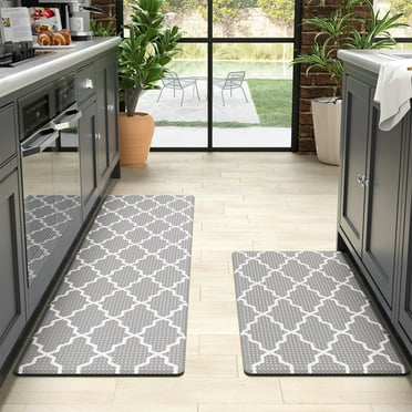 OEAKAY Kitchen Rugs and Mats 2 Piece Set,17.7"x29.5"+17.7"x59" Anti Fatigue Runner Rug Waterproof Memory Rug Cushioned Standing Mat,Light Gray