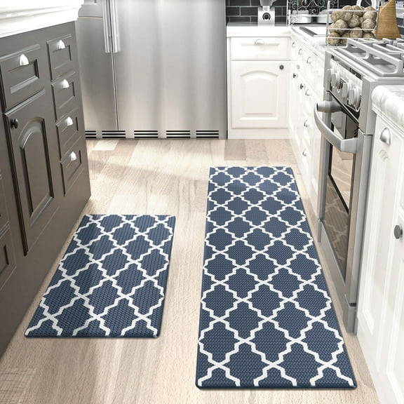 OEAKAY Kitchen Rugs and Mats 2 Piece Set,17.7"x29.5"+17.7"x59" Anti Fatigue Runner Rug Waterproof Memory Rug Cushioned Standing Mat,Steel Blue