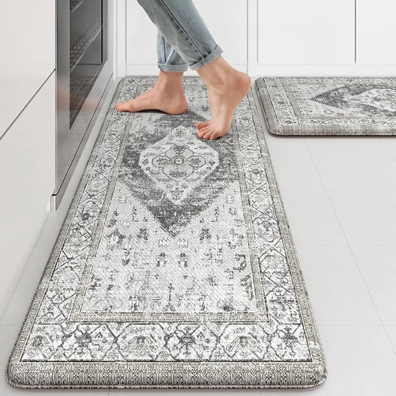 Kitchen Rugs and Mats 2PCS Cushioned Anti Fatigue Kitchen Mat Non-Skid Waterproof Kitchen Runner Rug for Kitchen Decor,Floors,Office,Laundry,Grey