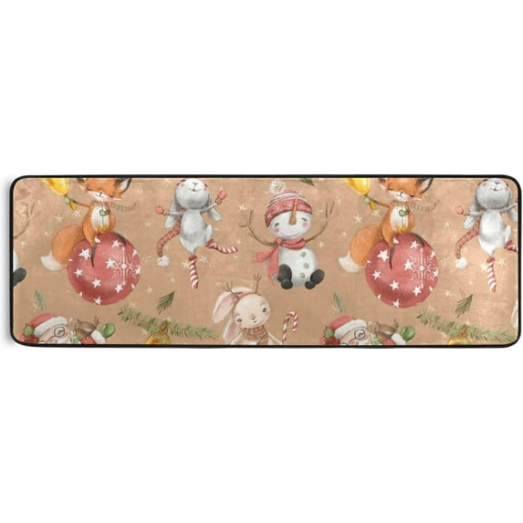 Kitchen Rugs and Mats Non-Skid Washable Runner Rugs Christmas Santa Claus Fox Rabbit Long 72x24 inch for Floor Cushioned Hallway Entryway Indoor 2x6