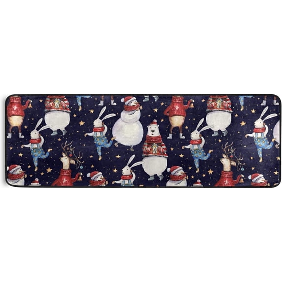 Kitchen Rugs and Mats Non-Skid Washable Runner Rugs Christmas Snowman Rabbit Long 72x24 inch for Floor Cushioned Hallway Entryway Indoor 2x6
