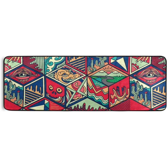 Kitchen Rugs and Mats Non-Skid Washable Runner Rugs Colorful Doodle Art Long 72x24 inch for Floor Cushioned Hallway Entryway Indoor 2x6